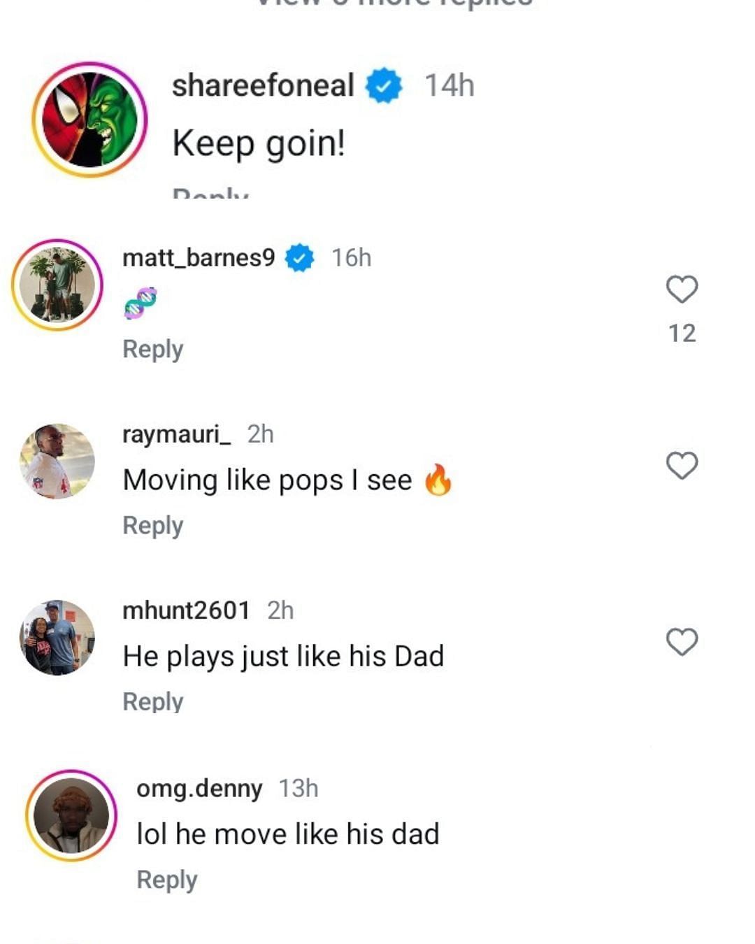 Shaquille O'Neal's son Shareef O'Neal and Matt Barnes react to Chris Paul Jr.'s impressive hooping highlights. (Images via Instagram @thehoopspill)